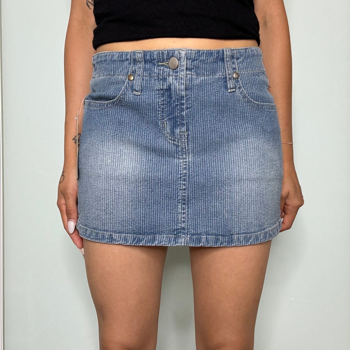 Ribbed Denim Mini Skirt