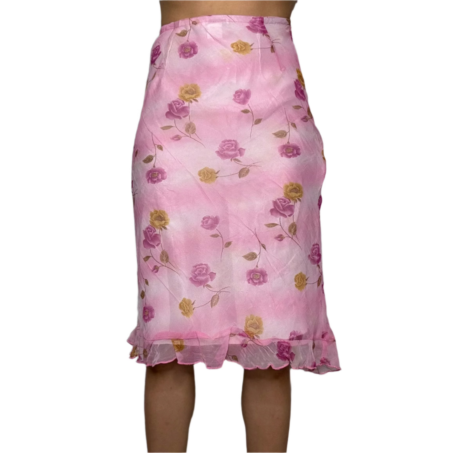 Pink Floral Mesh Midi Skirt