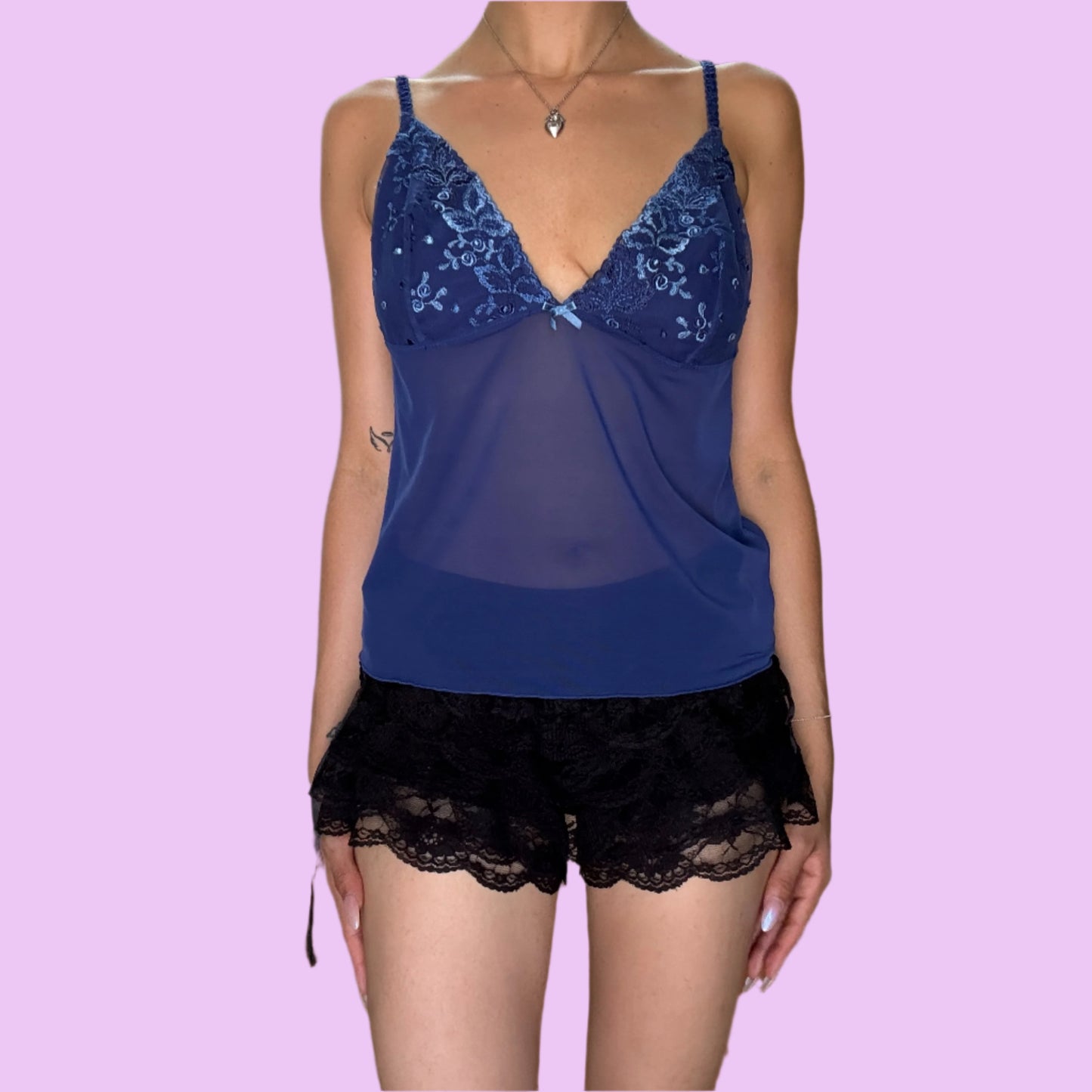 Blue Lace Mesh Cami
