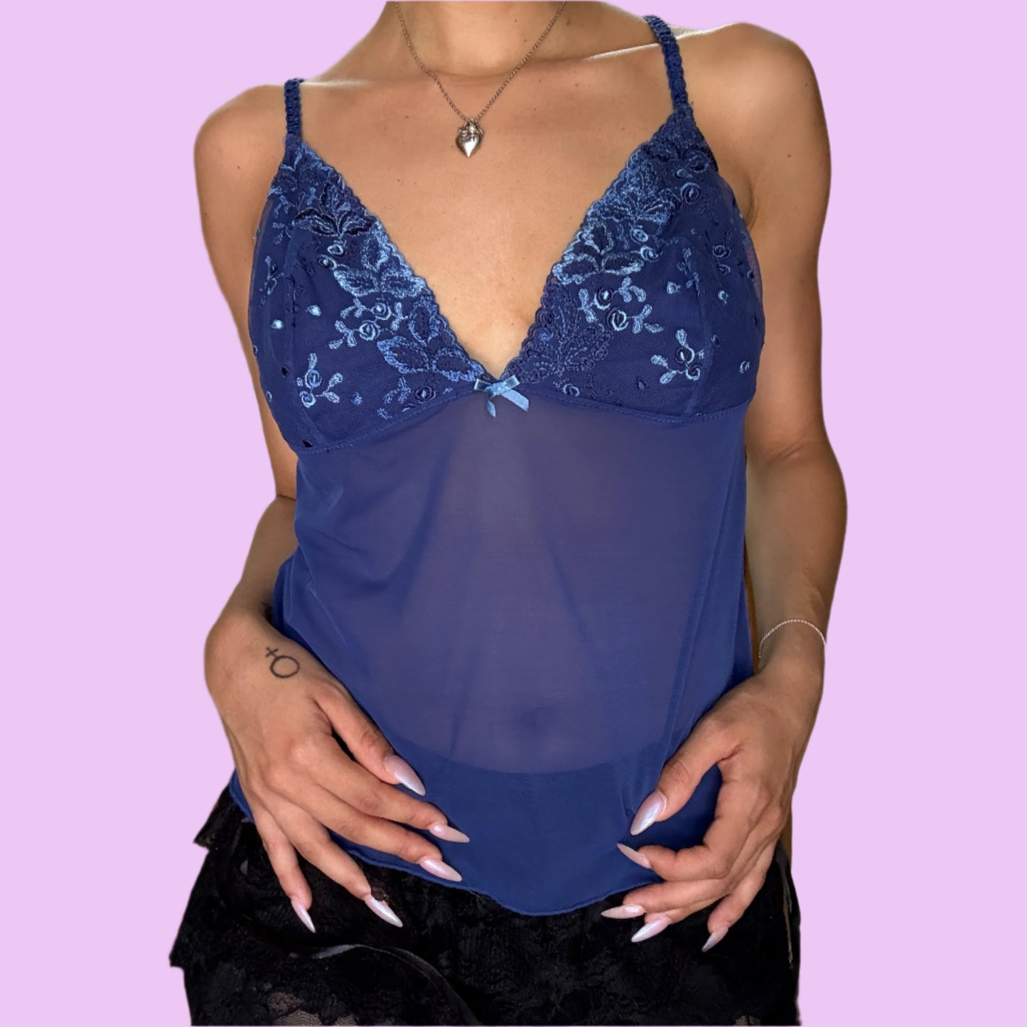 Blue Lace Mesh Cami