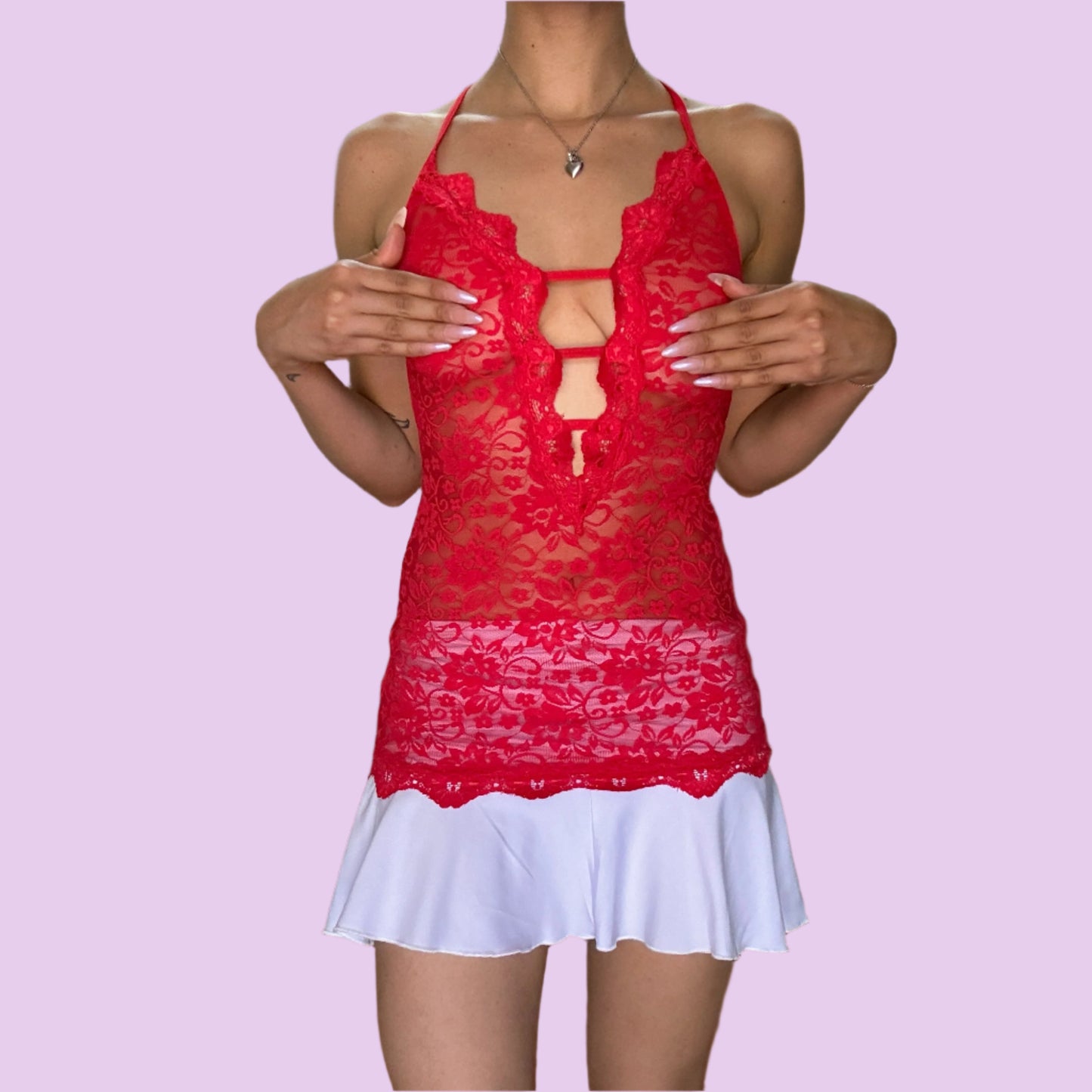 Red Lace Plunge Top