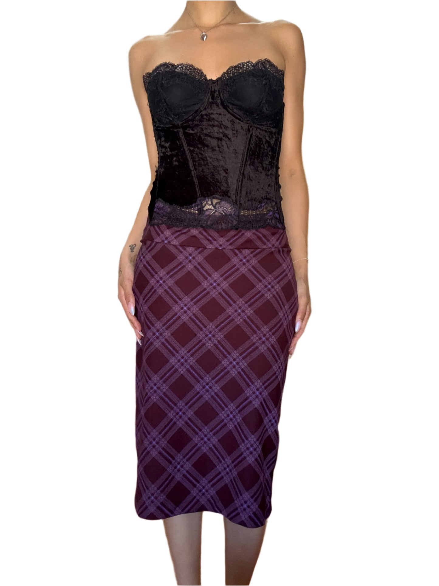 Purple Plaid Midi Skirt