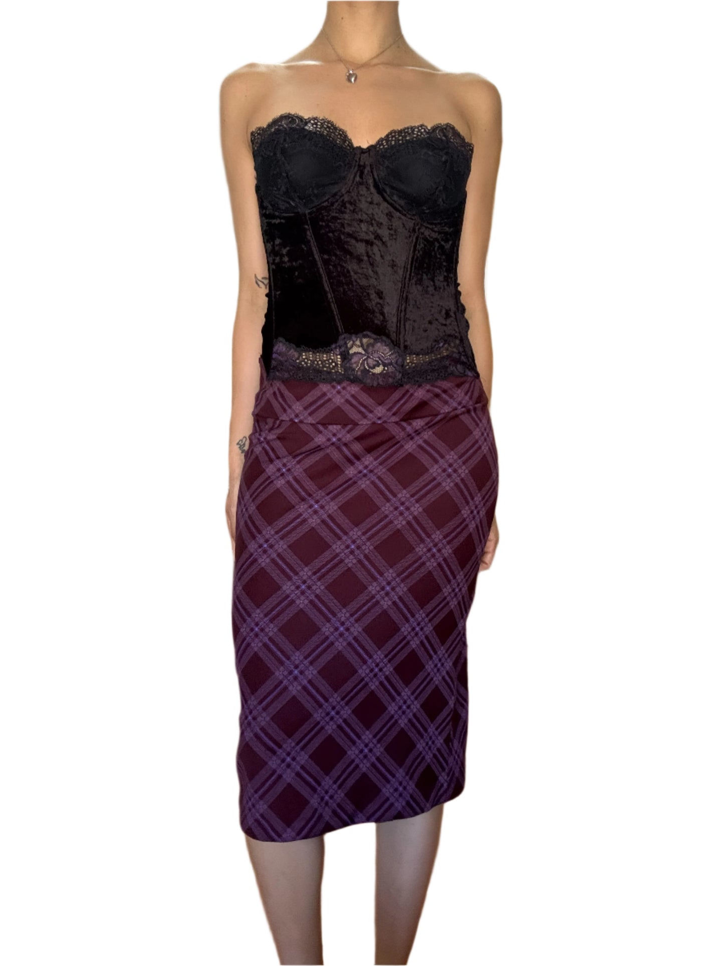 Purple Plaid Midi Skirt
