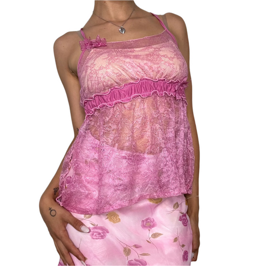 Fuchsia Lace Flower Cami