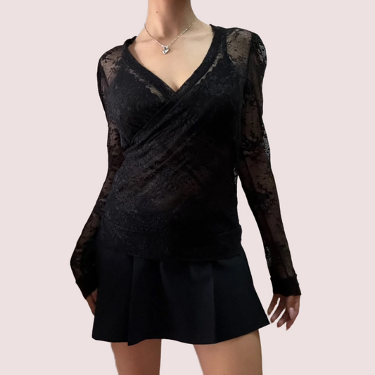 Black Lace Flared Long Sleeve