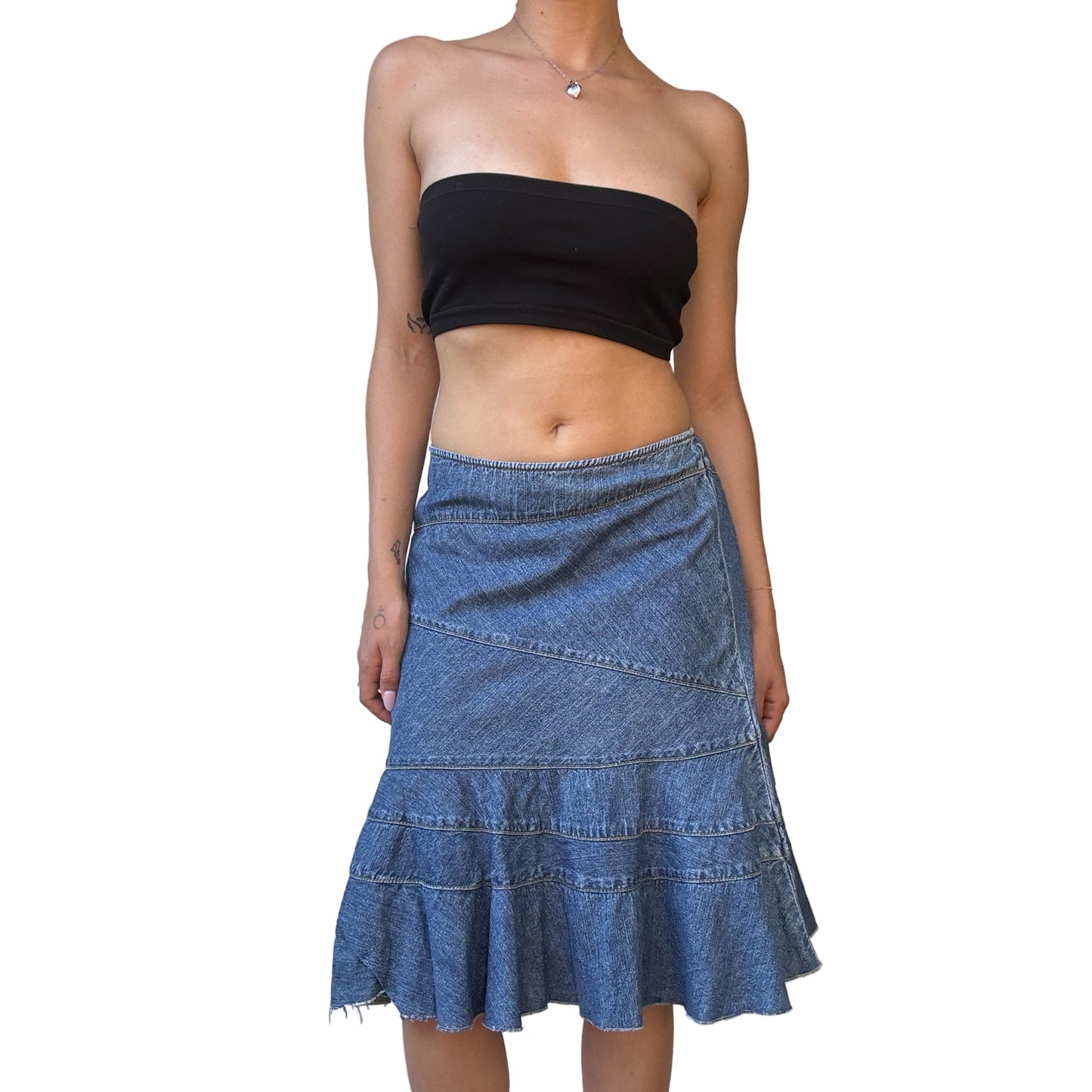DKNY Ruffle Denim Skirt