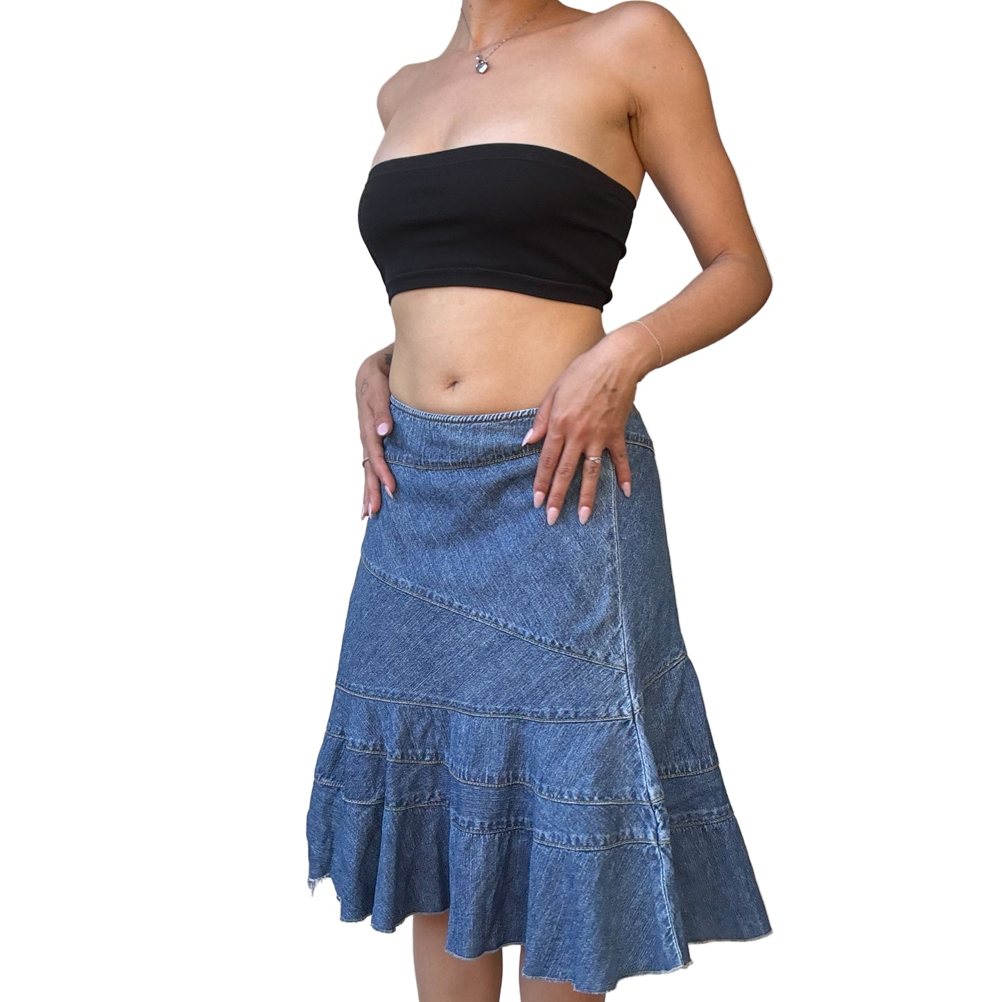 DKNY Ruffle Denim Skirt