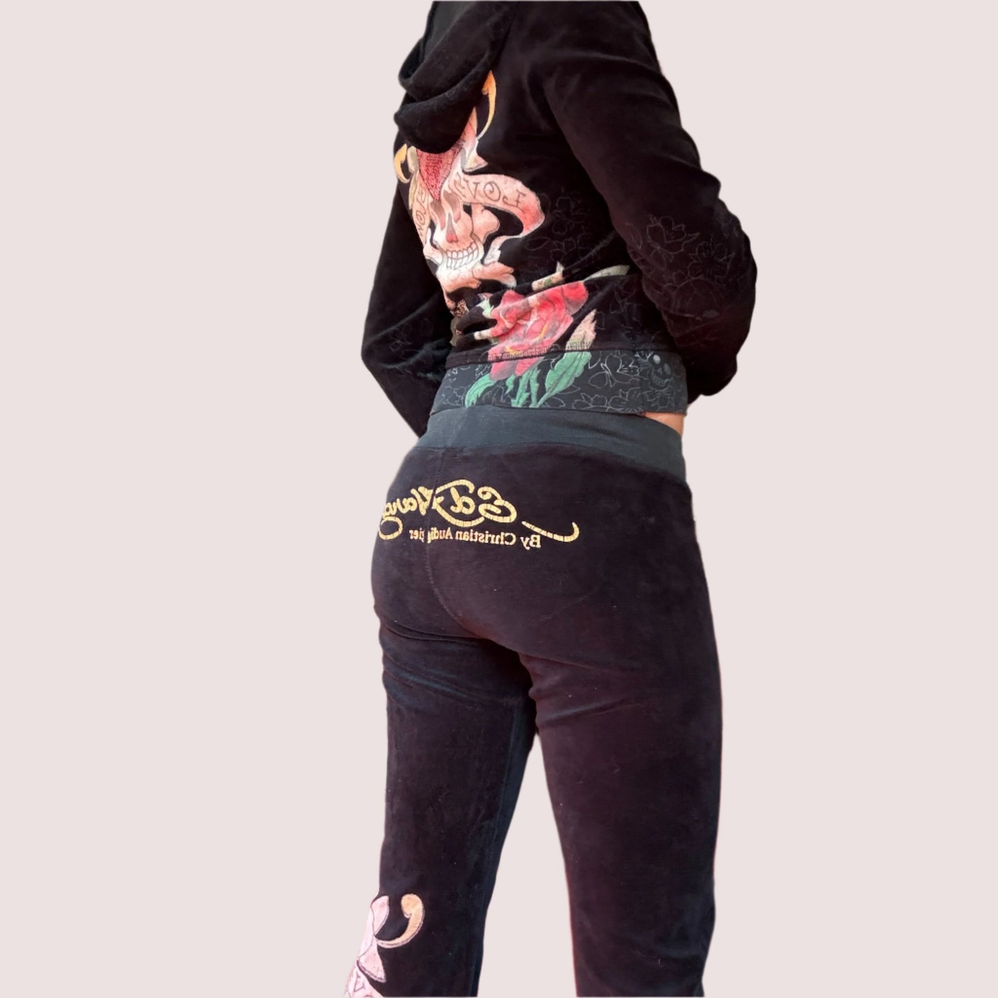 Ed Hardy Black Velour Tracksuit Set