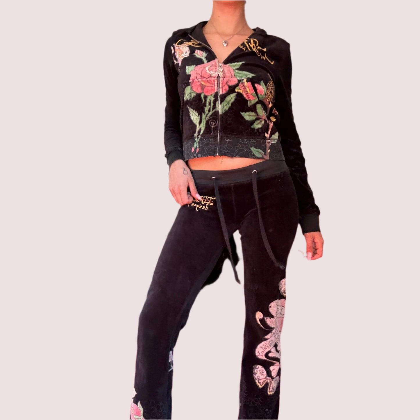 Ed Hardy Black Velour Tracksuit Set