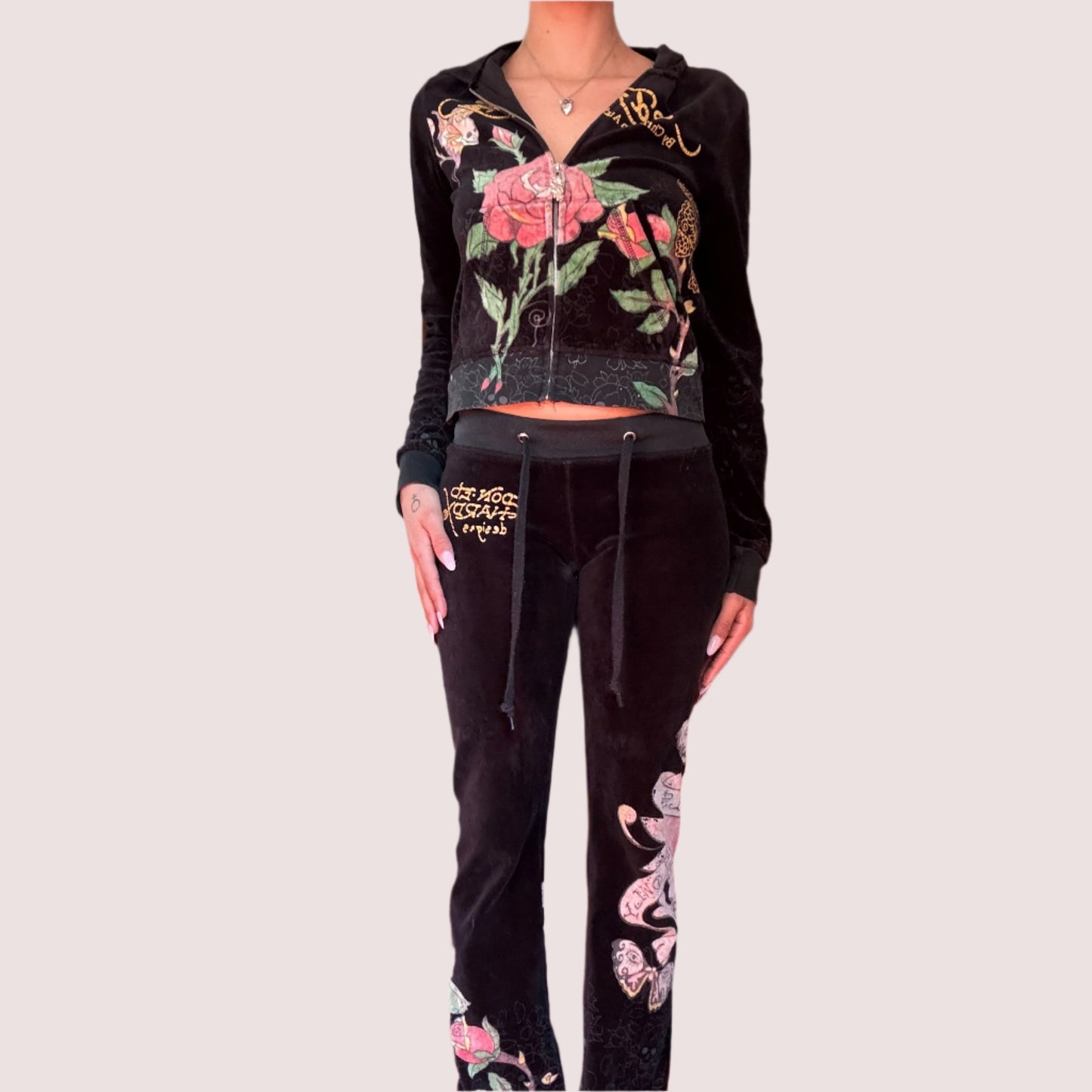 Ed Hardy Black Velour Tracksuit Set