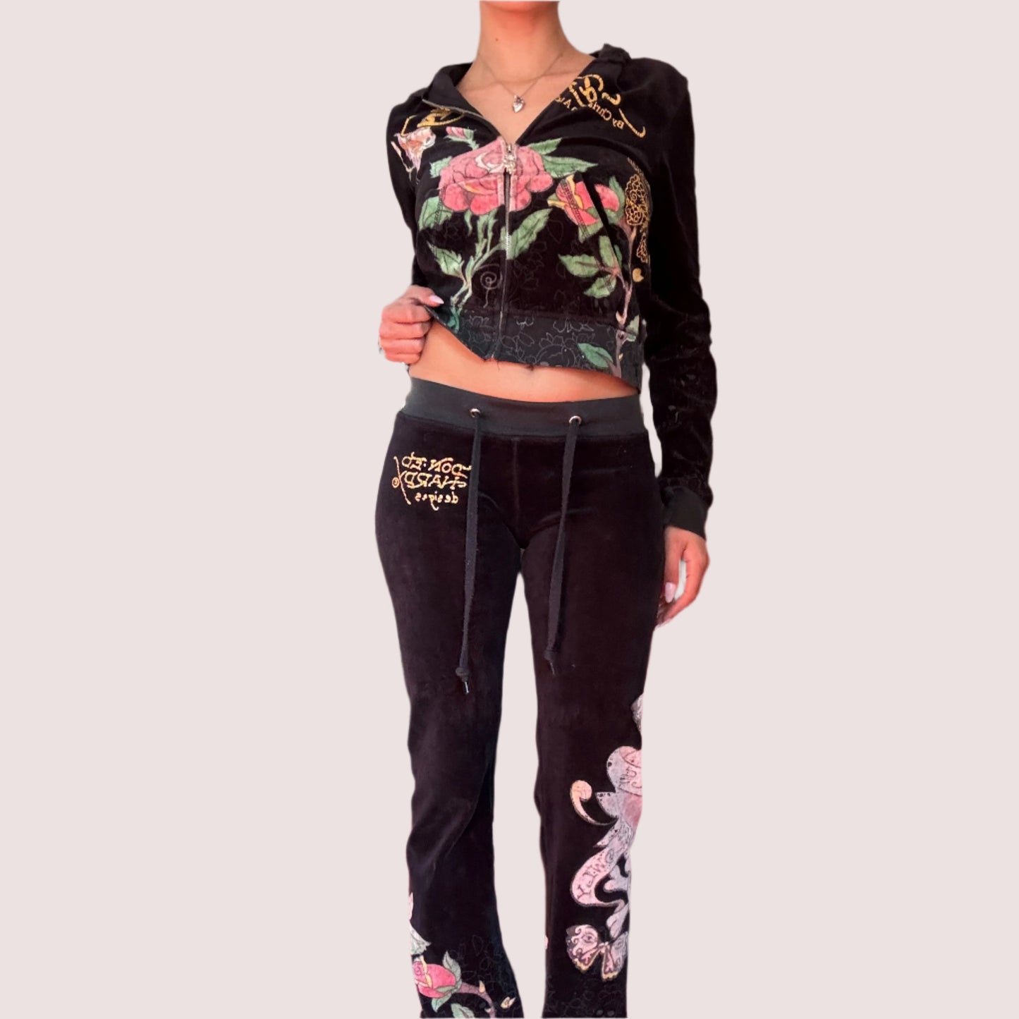 Ed Hardy Black Velour Tracksuit Set