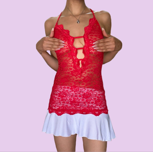 Red Lace Plunge Top