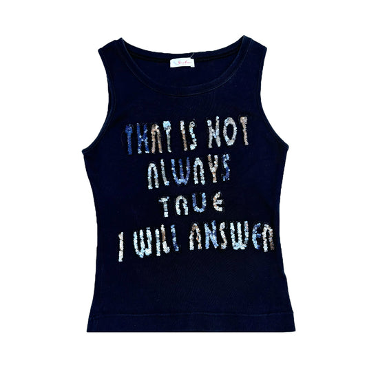 'I Will Answer' Sequin Text Tank