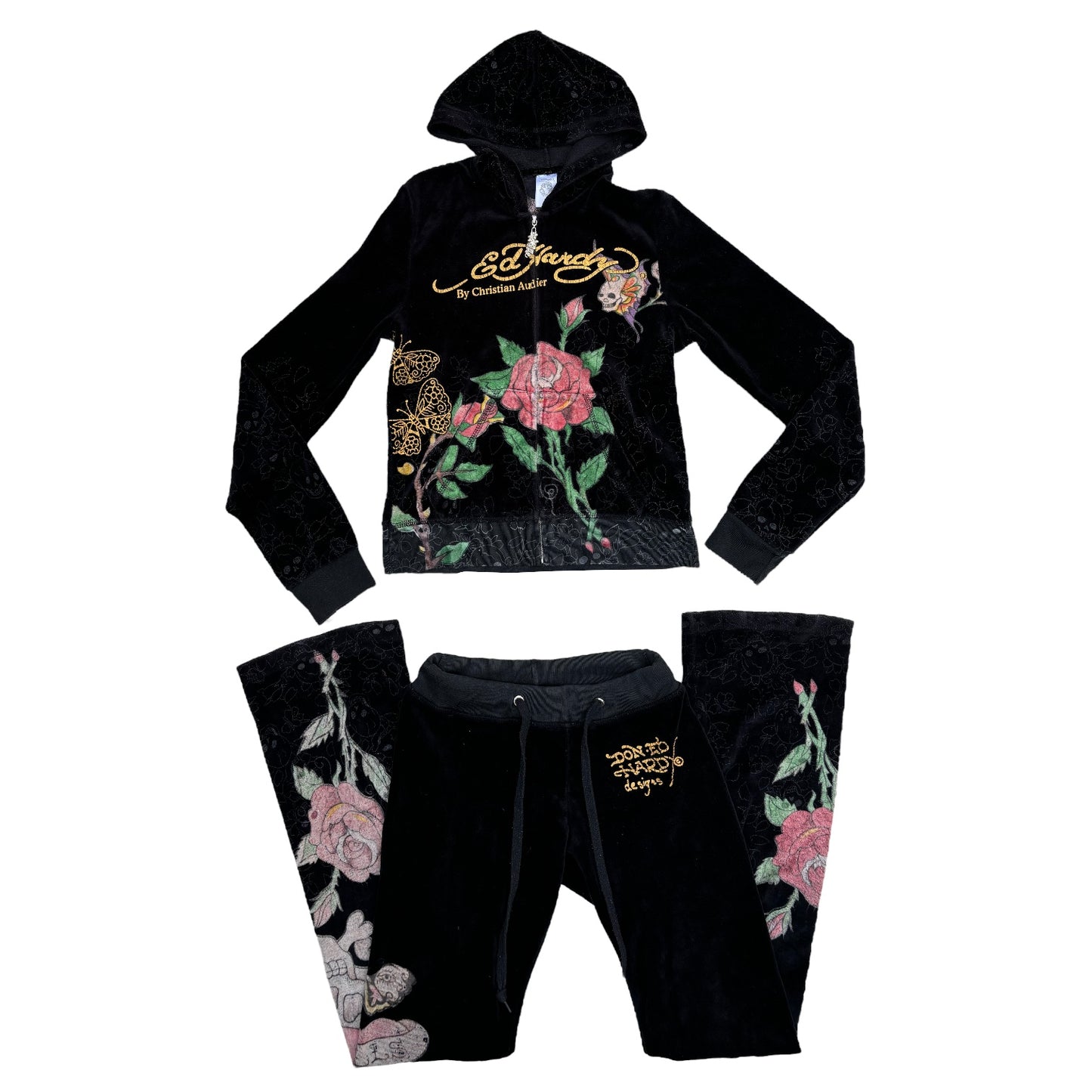 Ed Hardy Black Velour Tracksuit Set